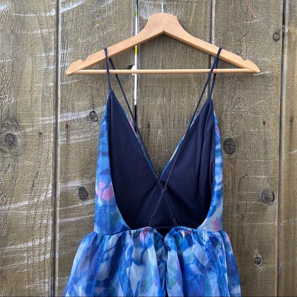 Navy Blue Watercolor Backless Organza Maxi Dress 🌿 - Picture 8 of 11